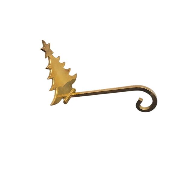 Vintage Christmas Tree Stocking Hanger Brass Mantel Holder Gold Weighted - Picture 3 of 9